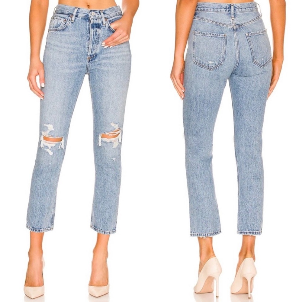 Agolde Riley High Rise Straight Cropped Jeans Medium Wash High Waisted SZ 32